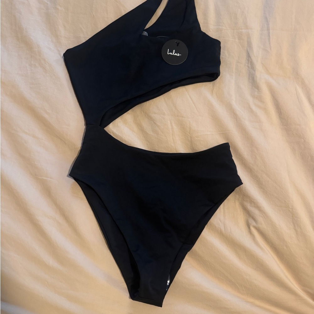 Lulu's Black Asymmetrical One-Piece Swimsuit